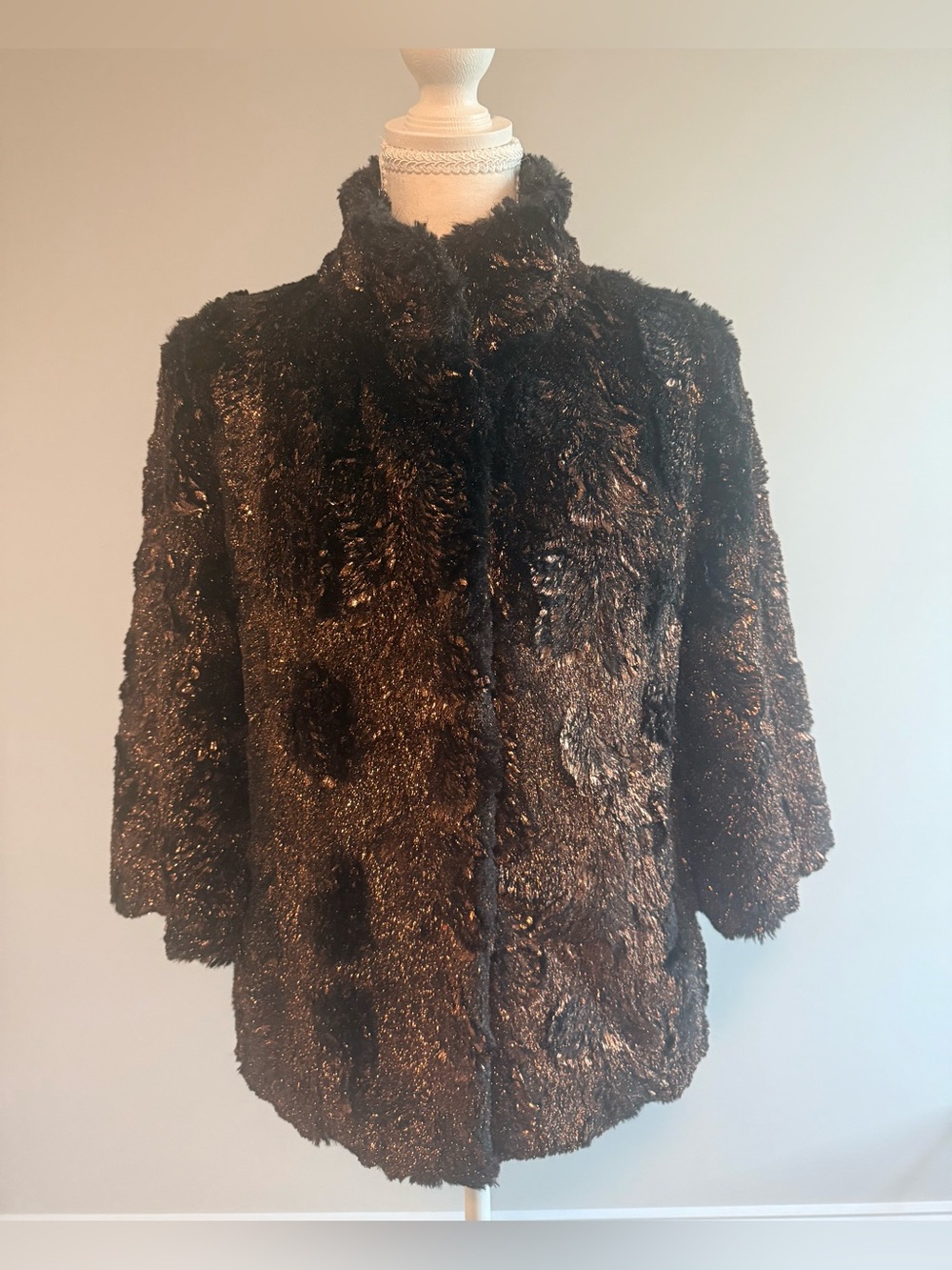FABULOUS FURS Brown & Black Teddy Jacket 3/4 Sleeves - Extra Small